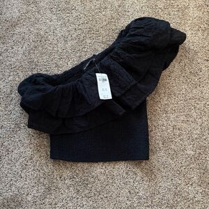 NWT Abercrombie & Fitch One Shoulder Smocked Blouse Ruffles 100% Cotton Sz S